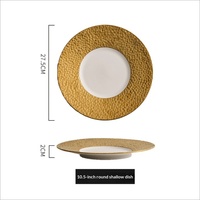 Assiette de table en céramique dorée à texture martelée, style japonais, luxe léger, pour usage domestique, hôtelier et de restaurant, motif uni de qualité supérieure