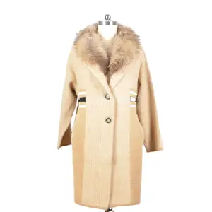 Winter Fall Long Coat Fashion Design Real Raccoon Fur Collar Single Breasted Soft Loose Long Overcoat For Women