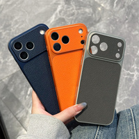 Étui de téléphone rétro en cuir litchi pour iPhone 18 ProMax 17 Air 16 15 14 13 Pro – Coque rigide de protection couleur unie avec protection d'appareil photo