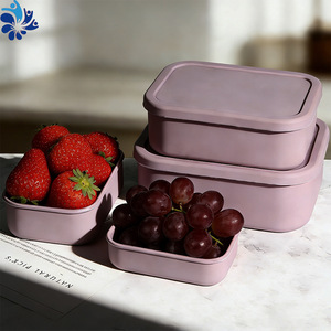 Silicone <b>Lunch</b> <b>Box</b> Rectangle With Lid Food Storage Container Microwave Safe For School Meal Prep - Product Image 1
