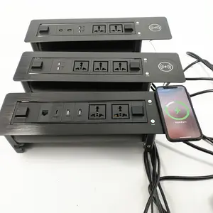 Универсальная настольная электрическая розетка на заказ, Поворотная настольная розетка с VGA и USB rj45, Беспроводная зарядка