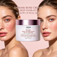 Crème hydratante pour le visage à la rose de Damas avec double acide hyaluronique pour les peaux sèches, ternes et déshydratées 50 ml