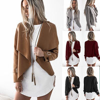Nieuwe Mode Womens Open Stitch Turn-down Kraag Jas Uitloper Koreaanse Dames Korte Wollen Trenchcoat