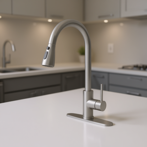 Grifo de Cocina Monomando de Arco Alto de Acero Inoxidable con Rociador Extraíble, Montaje en Cubierta, Diseño Moderno, Instalación de 1 Agujero - Product Image 2