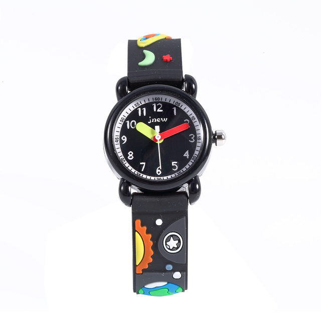 JNEW OEM/ODM Cartoon Planet 3D Kids Sport Watch PVC Strap Quartz Movement 28mm Analog Dial 18mm PC 3BAR Water Resistant Unisex
