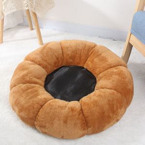 <b>Cat</b> Bed Round <b>Plush</b> Winter Warm Pet Bed For <b>Cat</b> Dog Egg Yolk Pumpkin Color Soft Cozy Nest - Product Image 4