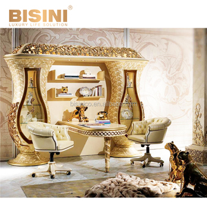 Scrivania da Ufficio in Stile Barocco Classico con Intagli in Legno Argento e Oro, con Sedia in <span class=keywords><strong>Pelle</strong></span> Abbinata - Product Image 6