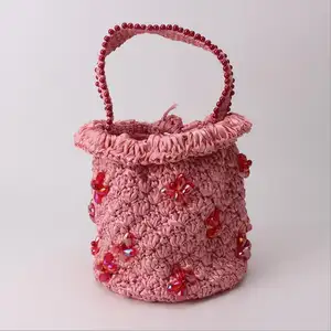 Bolso de ganchillo hecho a mano con cuentas y punto, lujoso