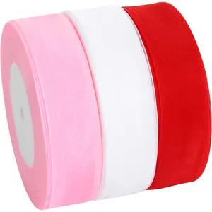 Customized solid color printing with 2.5cm organza ribbon, 100% nylon material with tulle decoration or gift packaging ribbon