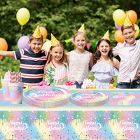 Ensemble d'Assiettes en Carton Personnalisées Couleurs Macaron Arc-en-Ciel, Décorations de Fête d'Anniversaire, Vaisselle de Haute Qualité, Livraison Rapide