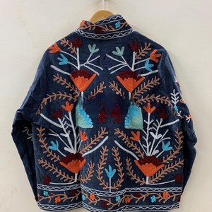 Custom <b>Womens</b> <b>Velvet</b> Suzani Embossed Breathable V-neck Thick Bomber Jacket Winter Outerwear - Product Image 6