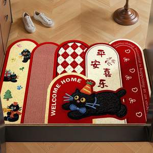 Alfombra de Entrada Interior Antideslizante con Bordado de Animales Adorables, Forma Irregular, Decoración Navideña, Diseño de Buena Fortuna - Product Image 5
