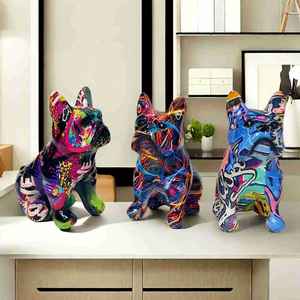 Figura Decorativa de Bulldog Colorido en Resina Epoxi, Escultura Artística para Decoración del Hogar, Sala de Estar, Porche, Vinoteca - Product Image 1