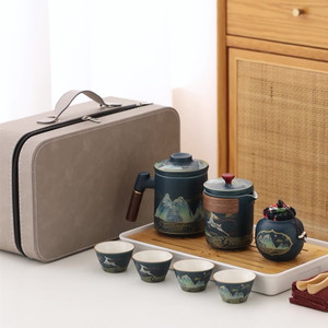 MSH <span class=keywords><strong>Théière</strong></span> en céramique directe d'usine avec quatre tasses Coffret cadeau de thé traditionnel japonais Ensemble de tasses à thé Kung Fu en porcelaine de voyage - Product Image 1