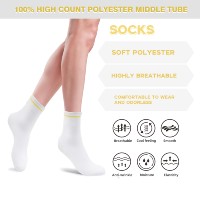 Chaussettes mi-hautes unisexes minimalistes en coton respirant, écologiques, blanches avec accents jaunes, personnalisables avec logo