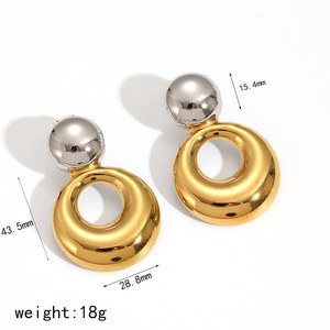 Minimalist Geometric <b>Circle</b> Stud Earrings 18k Gold Stainless Steel Women Fashion Simple Retro Double Layer Polished Titanium - Product Image 5