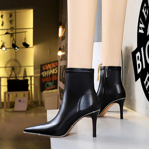 Botines Mujer Sexy Black Rhinestone Fall Shoes Pointy Stiletto Heel Ankle Boots for Woman - Product Image 2