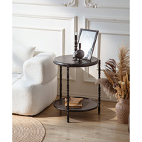 Table basse de style vintage français avec cadre en métal, plateau en bois massif à 2 niveaux, ovale, noir, meubles de maison durables