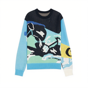 Maglione da uomo in cotone 100% con Logo personalizzato OEM maglione invernale con motivo <span class=keywords><strong>Jacquard</strong></span> lavorato a maglia girocollo - Product Image 5