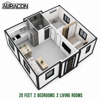 Maison conteneur préfabriquée extensible de 20 pieds, 2 chambres, maison modulaire avec salons, étanche pour bureaux mobiles et camps de travail