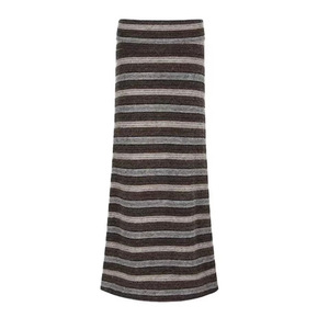 Dalang Sweater Factory Women's <b>Striped</b> Knitted <b>Midi</b> <b>Skirt</b> High Waist Slim Fit Woolen Fabric Brown Color - Product Image 1