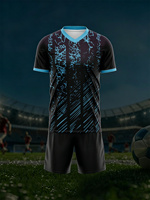 Conjunto de Camiseta de Fútbol Personalizada de Fábrica con Nombre y Número del Equipo, Impresión Digital Negra y Cian, Transpirable, de Secado Rápido para Hombre