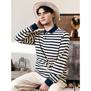 T-shirt décontracté pour <span class=keywords><strong>homme</strong></span> en coton épais à rayures blanches, style breton, tricoté à manches longues, inspiré des tenues de travail japonaises, haute qualité - Product Image 3