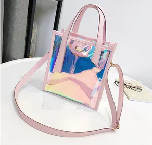 Bolsa com alça quadrada para mulheres, bolsa folgada iridescente com fecho de zíper e duas alças, novidade de 2024 para presente