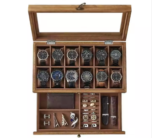 12-slot Hộp gỗ lớn kính nắp có thể tháo rời nhung Gối 2 tầng hiển thị trường hợp lưu trữ nhà tổ chức hộp - Product Image 1