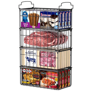 OEM ODM 4-Pack Metal Wire Congelador Organizador Contenedores apilables Cestas de pecho con asas para el congelador Almacenamiento de alimentos Uso de la cocina - Product Image 1