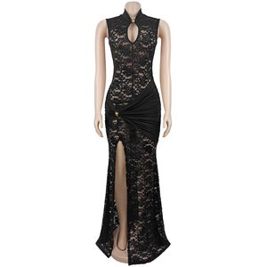 C7641 Nuevo Vestido Maxi <span class=keywords><strong>de</strong></span> Fiesta Sexy para Mujer, <span class=keywords><strong>de</strong></span> Encaje Calado, Ajustado, con Abertura Lateral, Sin Mangas y Sin Espalda, Colección Verano 2026 - Product Image 5