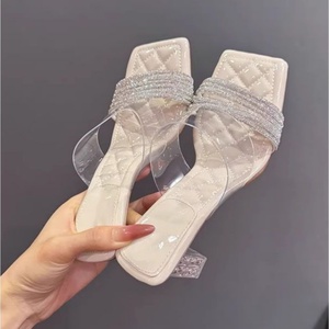 Sandalias de tacón alto con pedrería para mujer, estilo verano 2026, con correa transparente de una pieza - Product Image 3