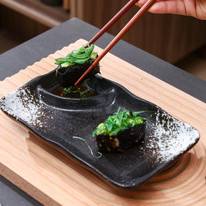 <span class=keywords><strong>Assiette</strong></span> carrée japonaise à compartiments pour snacks, plat à sushi au vinaigre, <span class=keywords><strong>assiette</strong></span> à double compartiment pour assaisonnements barbecue, plat à plats froids - Product Image 3