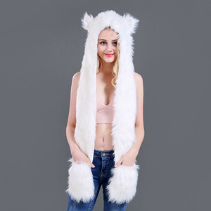 Children Kids Cute Duck Fluffy Ew Autumn and Winter Plush Hat Three Piece Set Warm Beanie Scarf and <b>Gloves</b> Integrated Hat Beanie - Product Image 6