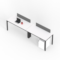 Bureau de travail double ATWOKA pour 2 personnes avec cloison de séparation et armoire mobile
