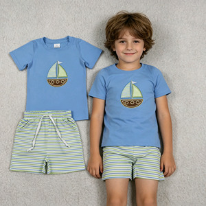 Ensemble de vêtements pour enfants en gros, t-shirt et short pour petits garçons, broderie d'animaux marins, style décontracté d'été, 2 pièces, collection RTS Boutique - Product Image 3