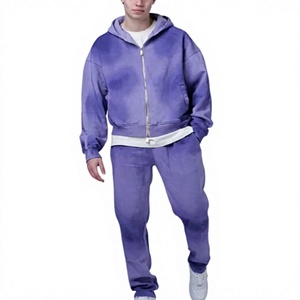 Conjunto Deportivo de Dos Piezas para Hombre, con Capucha y Cordón Ajustable, Degradado Morado, Informal, Sudadera con Capucha y Pantalones, 100% Algodón, Resistente al Viento, Ligero - Product Image 4