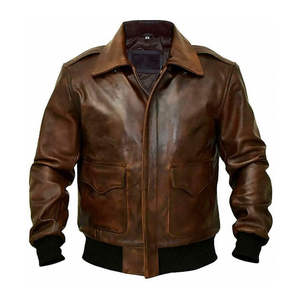 Veste en cuir aviateur marron pour homme, style pilote classique, veste bomber en cuir décontractée pour l'hiver - Product Image 1