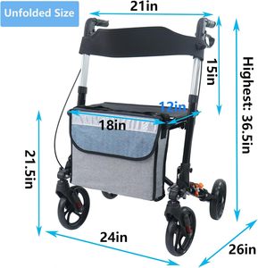 Lightweight 16lbs <strong>Rollator</strong> <strong>Walker</strong> for Seniors 4X8 Wheels with Handbrake Padded Seat &amp; Backrest Convenient Folding Walking Aid - Product Image 4