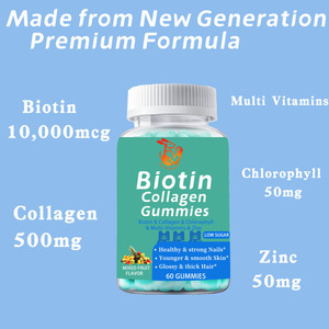 Gummies de biotine et collagène haute puissance avec chlorophylle et zinc : Améliorent l'hydratation de la peau et aident à réduire les ridules - Product Image 2