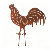 Piquets de jardin vintage rouillés et plats, poulets en métal rouillé durables pour la décoration extérieure printanière