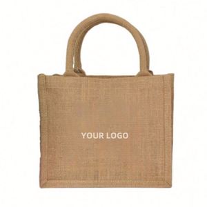 Sac fourre-tout en jute personnalisé de qualité supérieure, vente chaude en usine, avec logo personnalisé, sac de courses écologique avec poche intérieure en toile - Product Image 4