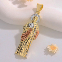 Liontin Hip Hop Santo Yudas Kristen Religius untuk Pria Wanita, Lapisan Emas 14K, Yesus Berlapis Emas