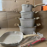 Ensemble de casseroles et poêles antiadhésives de haute qualité en granit, avec couvercles en verre, en aluminium moulé sous pression