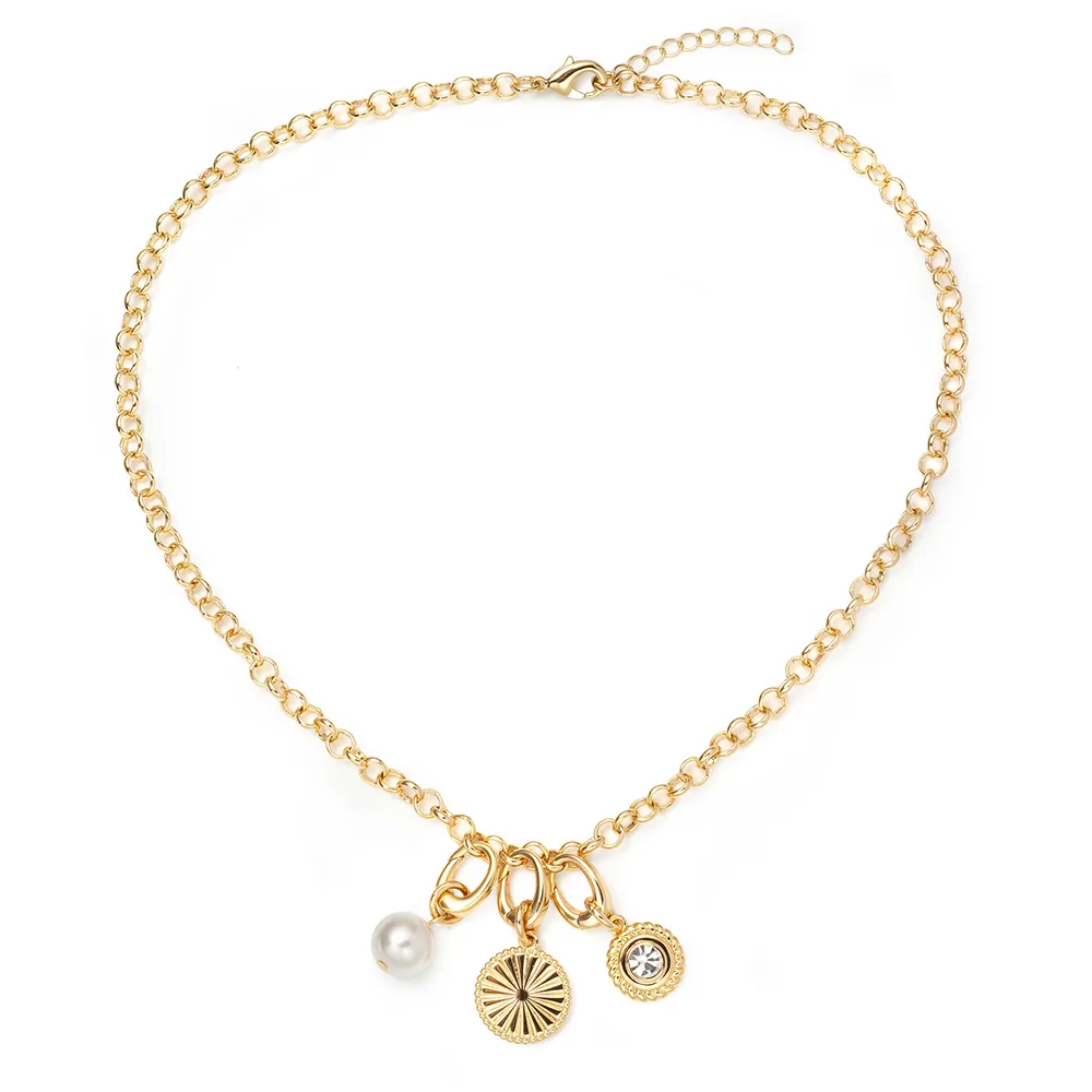Geometric Necklace New Round Symbol Pendant Pearl Necklace Women's Geometric Brass Disc Necklace Mix Pendants Chain Necklace