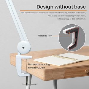 Lampe de bureau LED pour ongles avec pince, 117 LED, 2200 lumens, bras pivotant en métal de 20 pouces, lampe de travail à intensité réglable pour la lecture, le bureau - Product Image 2