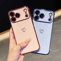 2025 mignon amour coeur plaqué or couverture de téléphone en TPU souple pour iPhone 17 16 15 14 13 Pro Max 14 16 Plus 17 Air étui antichoc