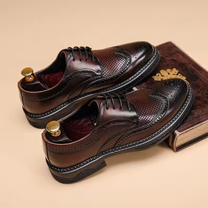 Bottes Chelsea ajourées - Chaussures décontractées pour hommes en cuir véritable, style brogue, plateforme, semelle épaisse, respirantes - Product Image 1