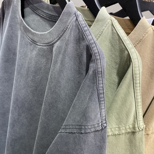 Impression de lavage à l'acide lourd 100% coton T-shirt surdimensionné Streetwear pour hommes Fabricants de vêtements à épaules tombantes unis vierges - Product Image 6
