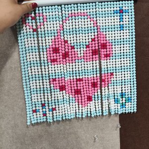 Orijinal Tasarım Bitmiş 33x33cm Kalp Pikselli Boncuklu Perde, El Yapımı Pembe Mavi Boncuklu Kapı Süsü Oda Dekorasyonu İçin - Product Image 3
